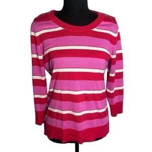 Banana Republic Women's Preppy Striped Sweater Red Pink White Cotton Polyester M
